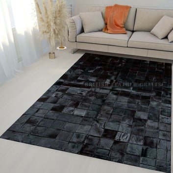 Cowhide Patchwork Area Rug - 100% Natural Hair on Leather Carpet - Cow Hide Leather Home Décor Rug (BLCPR59)