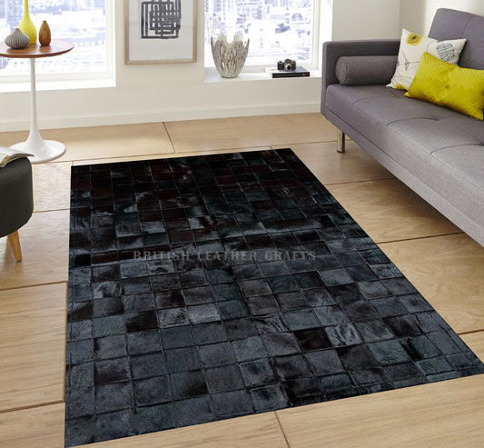Cowhide Patchwork Area Rug - 100% Natural Hair on Leather Carpet - Cow Hide Leather Home Décor Rug (BLCPR59)