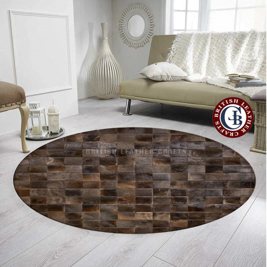 Cowhide Patchwork Area Rug - 100% Natural Hair on Leather Carpet - Cow Hide Leather Home Décor Rug (BLCPR72)