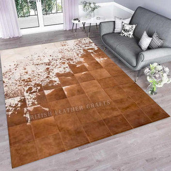 Cowhide Patchwork Area Rug - 100% Natural Hair on Leather Carpet - Cow Hide Leather Home Décor Rug (BLCPR63)