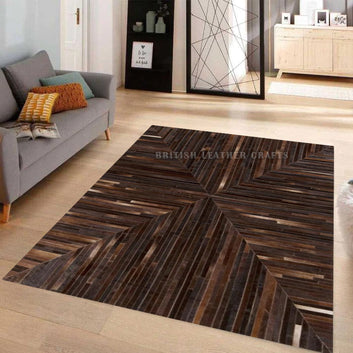 Cowhide Patchwork Area Rug - 100% Natural Hair on Leather Carpet - Cow Hide Leather Home Décor Rug (BLCPR66)