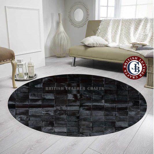 Cowhide Patchwork Area Rug - 100% Natural Hair on Leather Carpet - Cow Hide Leather Home Décor Rug (BLCPR73)