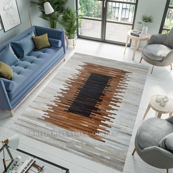 Cowhide Patchwork Area Rug - 100% Natural Hair on Leather Carpet - Cow Hide Leather Home Décor Rug (BLCPR68)