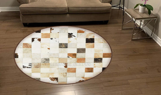 Cowhide Patchwork Area Rug - 100% Natural Hair on Leather Carpet - Cow Hide Leather Home Décor Rug (BLCPR71)