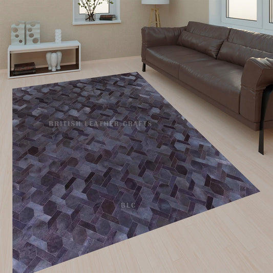 Cowhide Patchwork Area Rug - 100% Natural Hair on Leather Carpet - Cow Hide Leather Home Décor Rug (BLCPR56)