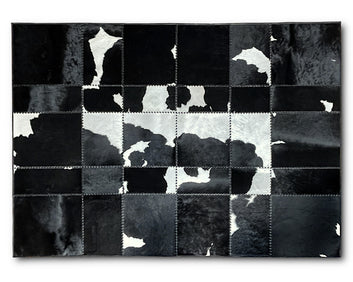 Cowhide Patchwork Area Rug - 100% Natural Hair on Leather Carpet - Cow Hide Leather Home Décor Rug (BLCPR51)