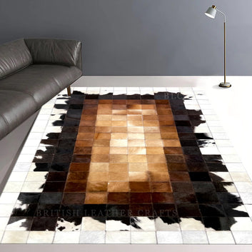 Cowhide Patchwork Area Rug - 100% Natural Hair on Leather Carpet - Cow Hide Leather Home Décor Rug (BLCPR49)