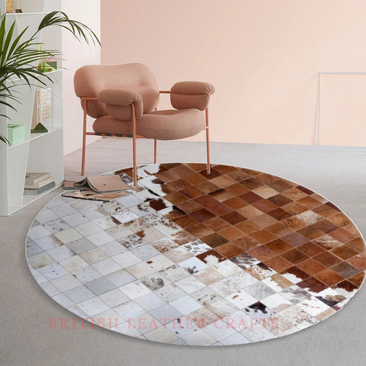Cowhide Patchwork Area Rug - 100% Natural Hair on Leather Carpet - Cow Hide Leather Home Décor Rug (BLCPR121)