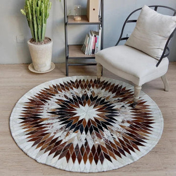 Cowhide Patchwork Area Rug - 100% Natural Hair on Leather Carpet - Cow Hide Leather Home Décor Rug (BLCPR92)