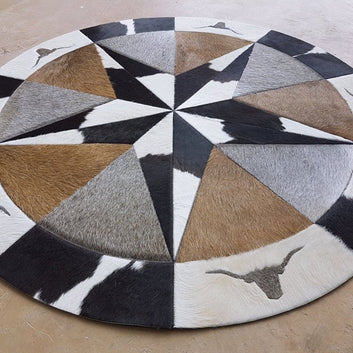 Cowhide Patchwork Area Rug - 100% Natural Hair on Leather Carpet - Cow Hide Leather Home Décor Rug (BLCPR84)