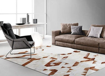 Cowhide Patchwork Area Rug - 100% Natural Hair on Leather Carpet - Cow Hide Leather Home Décor Rug (BLCPR14)