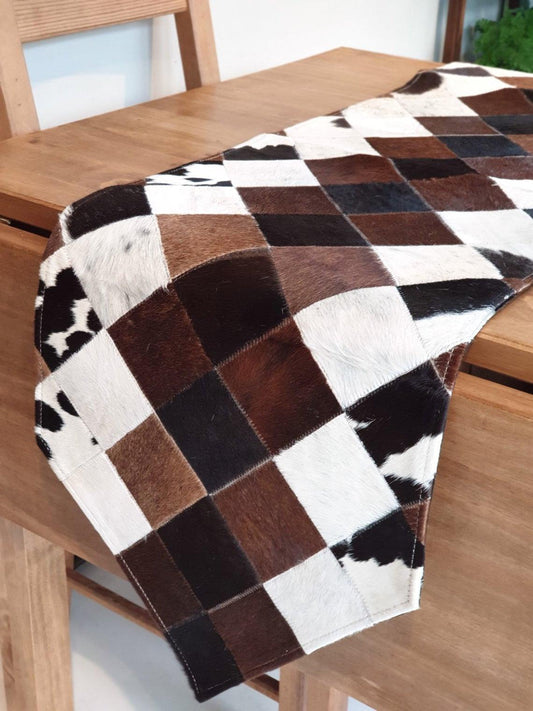 Cowhide Table Runner - Hair on Leather Patchwork Leather Table Top - Table Decor - Table Mat - BLCTR04