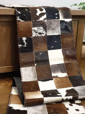 Cowhide Table Runner - Hair on Leather Patchwork Leather Table Top - Table Decor - Table Mat - BLCTR01