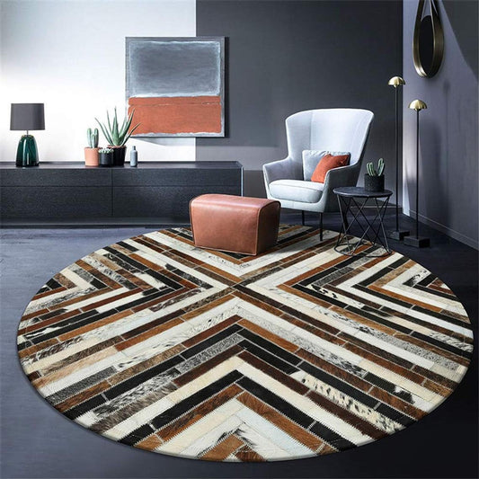 Cowhide Patchwork Area Rug - 100% Natural Hair on Leather Carpet - Cow Hide Leather Home Décor Rug (BLCPR90)