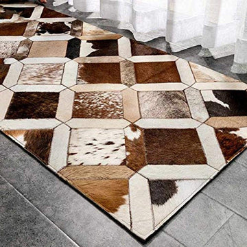 Cowhide Patchwork Area Rug - 100% Natural Hair on Leather Carpet - Cow Hide Leather Home Décor Rug (BLCPR18)