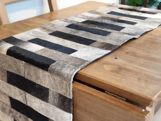 Cowhide Table Runner - Hair on Leather Patchwork Leather Table Top - Table Decor - Table Mat - BLCTR03