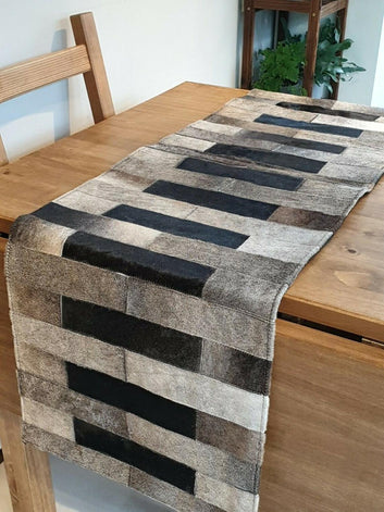 Cowhide Table Runner - Hair on Leather Patchwork Leather Table Top - Table Decor - Table Mat - BLCTR03