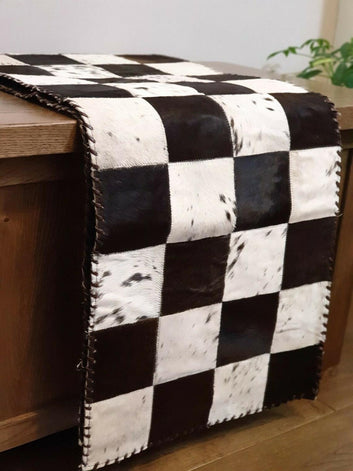 Cowhide Table Runner - Hair on Leather Patchwork Leather Table Top - Table Decor - Table Mat - BLCTR07