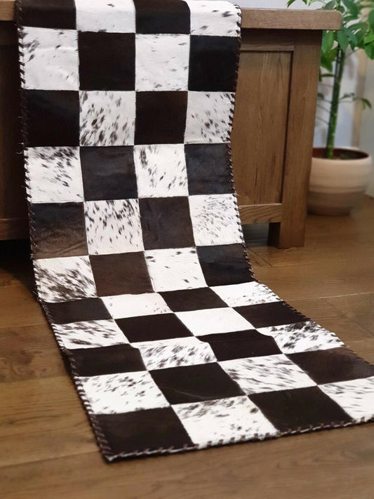 Cowhide Table Runner - Hair on Leather Patchwork Leather Table Top - Table Decor - Table Mat - BLCTR07