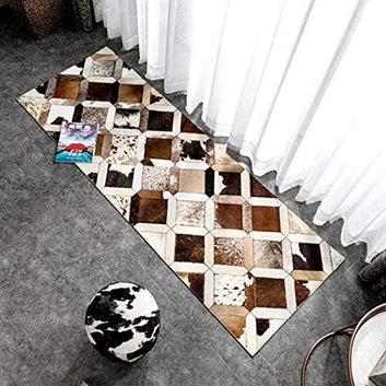 Cowhide Patchwork Area Rug - 100% Natural Hair on Leather Carpet - Cow Hide Leather Home Décor Rug (BLCPR18)