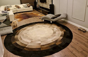 Cowhide Patchwork Area Rug - 100% Natural Hair on Leather Carpet - Cow Hide Leather Home Décor Rug (BLCPR95)