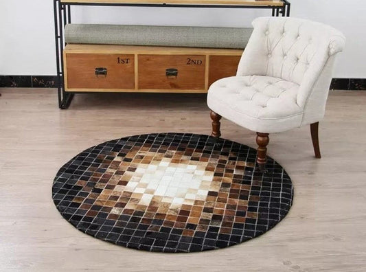 Cowhide Patchwork Area Rug - 100% Natural Hair on Leather Carpet - Cow Hide Leather Home Décor Rug (BLCPR79)