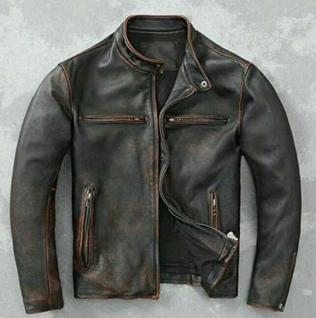 Men’s Handmade Motorcycle Vintage Cafe Racer Distressed Black Biker Real Leather Jacket