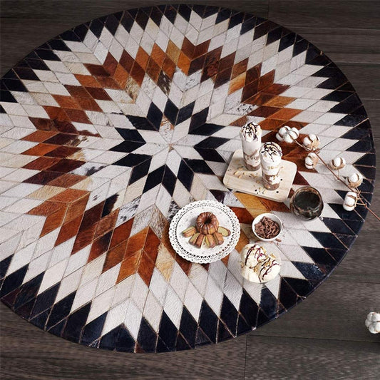 Cowhide Patchwork Area Rug - 100% Natural Hair on Leather Carpet - Cow Hide Leather Home Décor Rug (BLCPR81)
