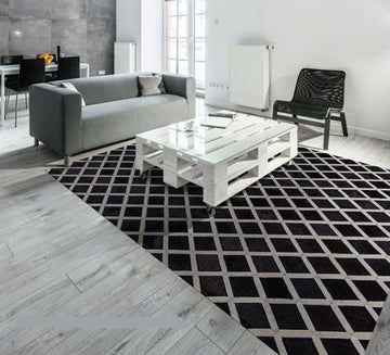 Cowhide Patchwork Area Rug - 100% Natural Hair on Leather Carpet - Cow Hide Leather Home Décor Rug (BLCPR8)