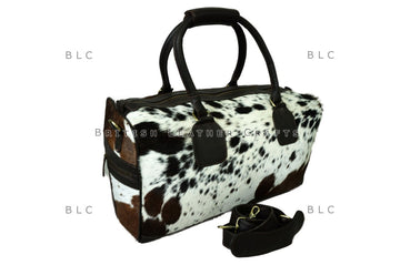 Cowhide Duffel Bag - Natural Hair on Leather Travel Bag - Cow Skin Luggage Bag with Strap - Weekender Bag - Overnight Bag