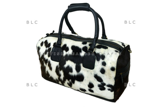 Cowhide Duffel Bag - Natural Hair on Leather Travel Bag - Cow Skin Luggage Bag with Strap - Weekender Bag - Overnight Bag