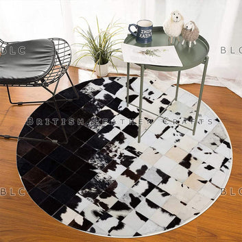 Cowhide Patchwork Area Rug - 100% Natural Hair on Leather Carpet - Cow Hide Leather Home Décor Rug (BLCPR102)
