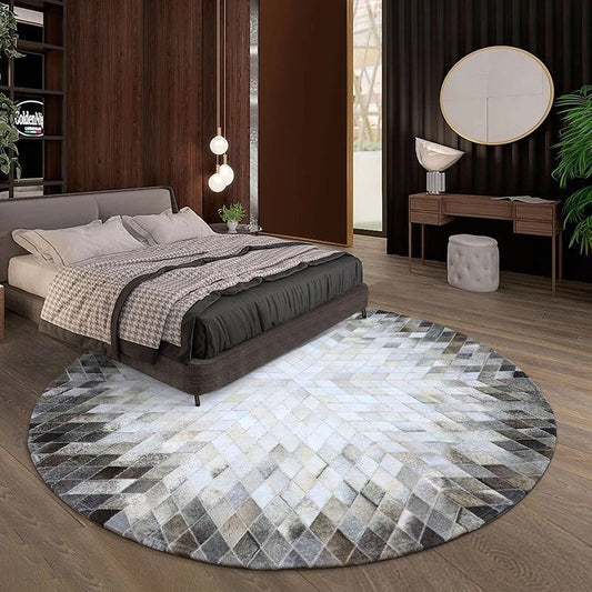 Cowhide Patchwork Area Rug - 100% Natural Hair on Leather Carpet - Cow Hide Leather Home Décor Rug (BLCPR85)