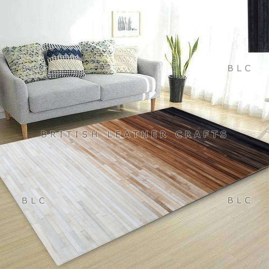 Cowhide Patchwork Area Rug - 100% Natural Hair on Leather Carpet - Cow Hide Leather Home Décor Rug (BLCPR3)