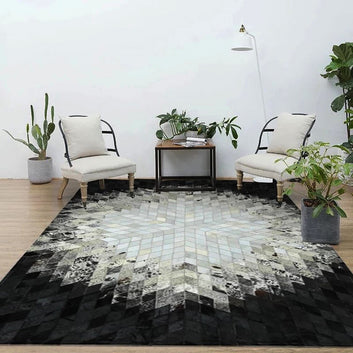 Cowhide Patchwork Area Rug - 100% Natural Hair on Leather Carpet - Cow Hide Leather Home Décor Rug (BLCPR22)