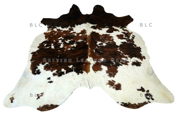 Natural Cowhide Area Rug - Real Hair on Cow hide Leather Rug - Soft Smooth Cow Skin Fur Rug ( 66" X 63" ) - SAME AS PIC