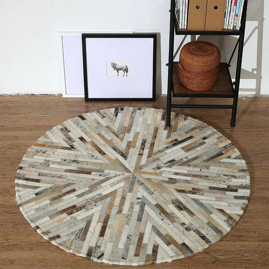Cowhide Patchwork Area Rug - 100% Natural Hair on Leather Carpet - Cow Hide Leather Home Décor Rug (BLCPR80)