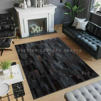 Cowhide Patchwork Area Rug - 100% Natural Hair on Leather Carpet - Cow Hide Leather Home Décor Rug (BLCPR29)