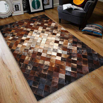 Cowhide Patchwork Area Rug - 100% Natural Hair on Leather Carpet - Cow Hide Leather Home Décor Rug (BLCPR10)