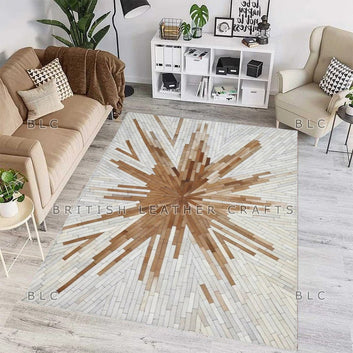 Cowhide Patchwork Area Rug - 100% Natural Hair on Leather Carpet - Cow Hide Leather Home Décor Rug (BLCPR28)