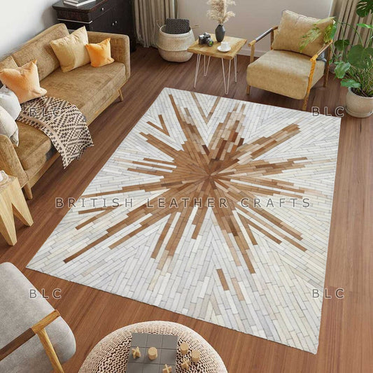 Cowhide Patchwork Area Rug - 100% Natural Hair on Leather Carpet - Cow Hide Leather Home Décor Rug (BLCPR28)