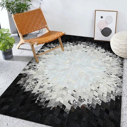 Cowhide Patchwork Area Rug - 100% Natural Hair on Leather Carpet - Cow Hide Leather Home Décor Rug (BLCPR22)