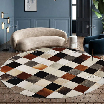 Cowhide Patchwork Area Rug - 100% Natural Hair on Leather Carpet - Cow Hide Leather Home Décor Rug (BLCPR86)