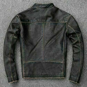 Men's Genuine Vintage Style Motorcycle Distressed Black Biker Rub Off Handmade Leather Jacket