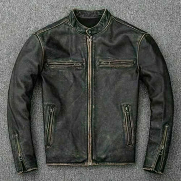 Men's Genuine Vintage Style Motorcycle Distressed Black Biker Rub Off Handmade Leather Jacket