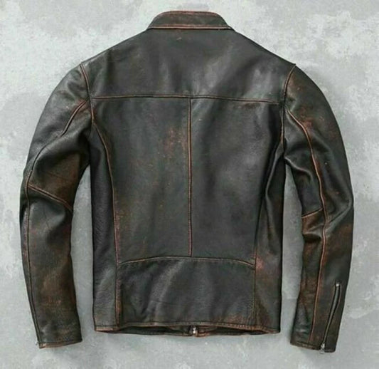 Men’s Handmade Motorcycle Vintage Cafe Racer Distressed Black Biker Real Leather Jacket