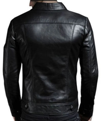 Mens Handmade Black Slim Fit Biker Motorcycle Real Cafe Racer Leather Jacket | Men's Sheepskin Black Motorcycle Genuine Real Leather Jacket