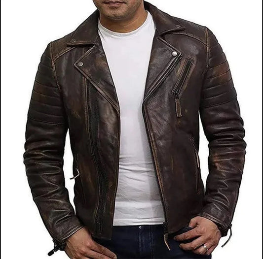 Men's Motorcycle Antique Brown Handmade Leather Jacket | Men Slim Fit Custom Made Vintage Style Brown Biker Leather Jacket