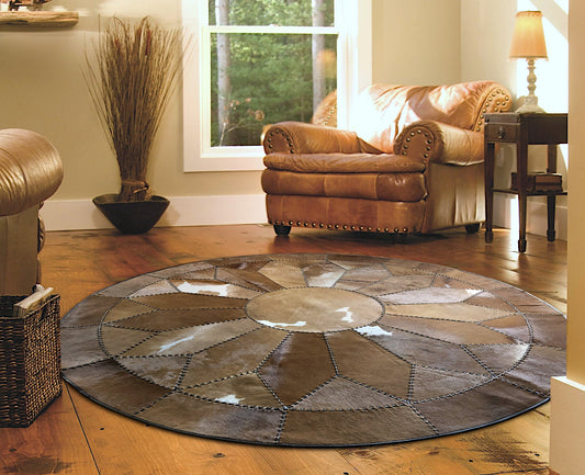 Cowhide Patchwork Area Rug - 100% Natural Hair on Leather Carpet - Cow Hide Leather Home Décor Rug (BLCPR103)