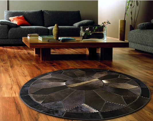 Cowhide Patchwork Area Rug - 100% Natural Hair on Leather Carpet - Cow Hide Leather Home Décor Rug (BLCPR110)